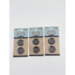 Sew-Ology 4 Hole Round Buttons 22mm Dark Gray Black 2 Pc Per Pack Lot Of 3